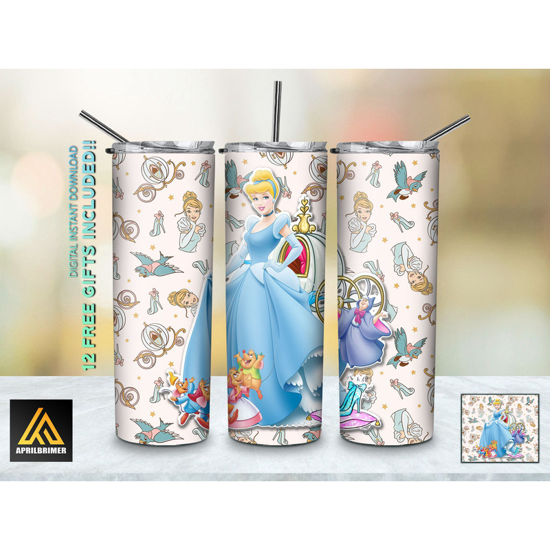 Joyful Resilience Disney Princesses Tumbler, Disney Princesses Skinny Tumbler, Cartoon Characters Skinny Tumbler.jpg