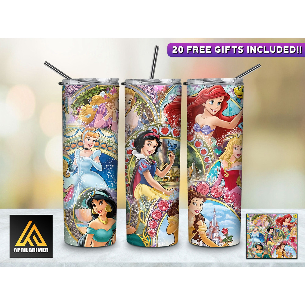 Royal Bonds Disney Princesses Tumbler, Disney Princesses Skinny Tumbler, Cartoon Characters Skinny Tumbler.jpg