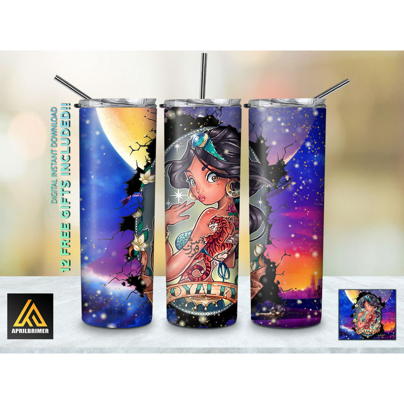 Royal Dreams Disney Princesses Tumbler, Disney Princesses Skinny Tumbler, Cartoon Characters Skinny Tumbler.jpg