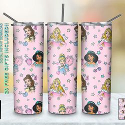 sparkling crowns disney princesses tumbler, disney princesses skinny tumbler, cartoon characters skinny tumbler