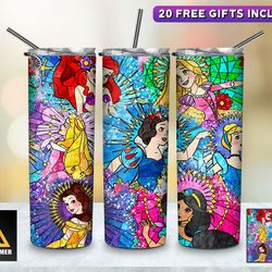 sparkling wonders disney princesses tumbler, disney princesses skinny tumbler, cartoon characters skinny tumbler