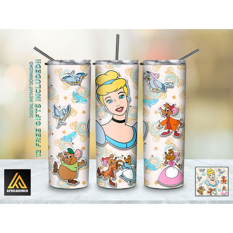Whimsical Revelations Disney Princesses Tumbler, Disney Princesses Skinny Tumbler, Cartoon Characters Skinny Tumbler.jpg