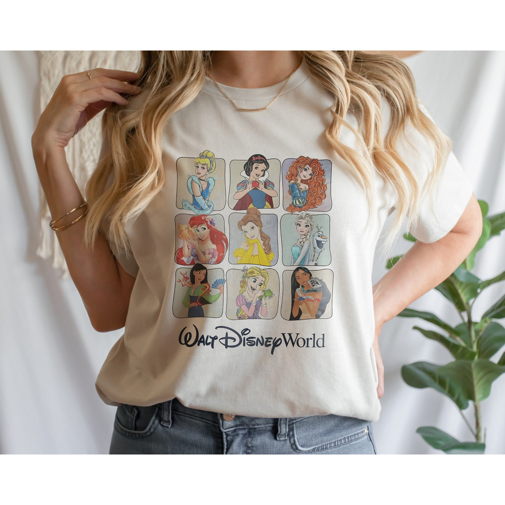 Retro Disney Princess Comfort Colors Shirt, Walt Disney World Shirt, Women's Disney Shirt, Disney Trip, Belle, Cinderella, Jasmine, Rapunzel - 1.jpg