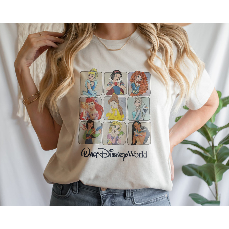 Retro Disney Princess Comfort Colors Shirt, Walt Disney World Shirt, Women's Disney Shirt, Disney Trip, Belle, Cinderella, Jasmine, Rapunzel - 1.jpg