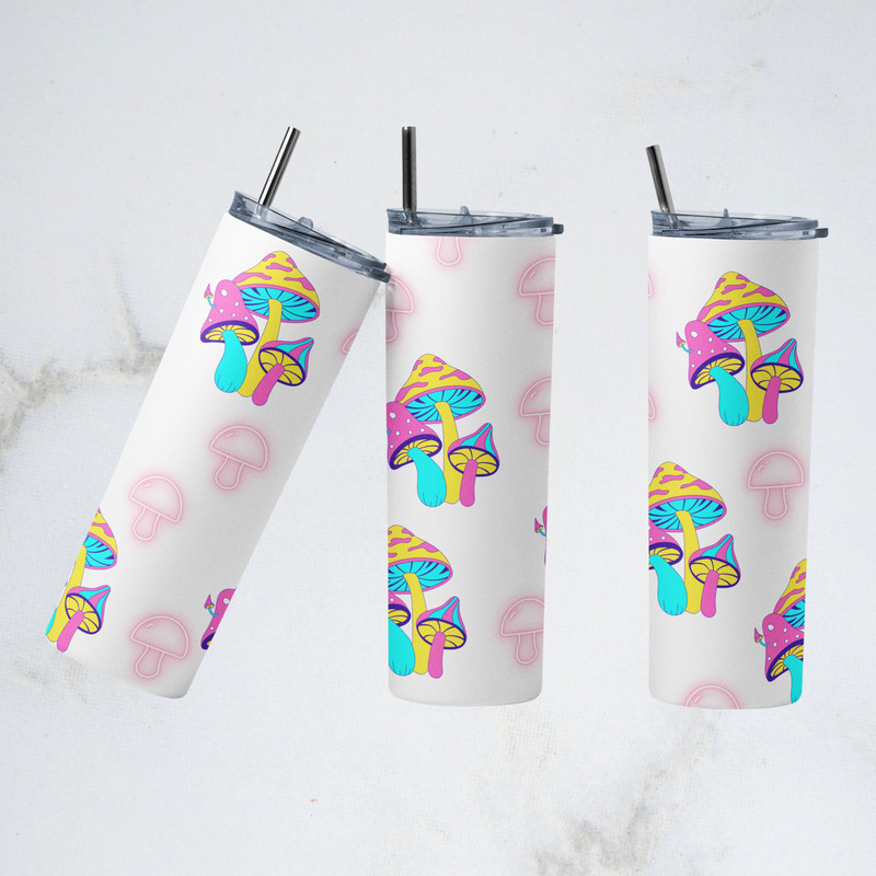 Neon Mushrooms Tumbler, Psychedelic Mushrooms Tumbler, Mushrooms Skinny Tumbler, Mushrooms Magic Tumbler.png