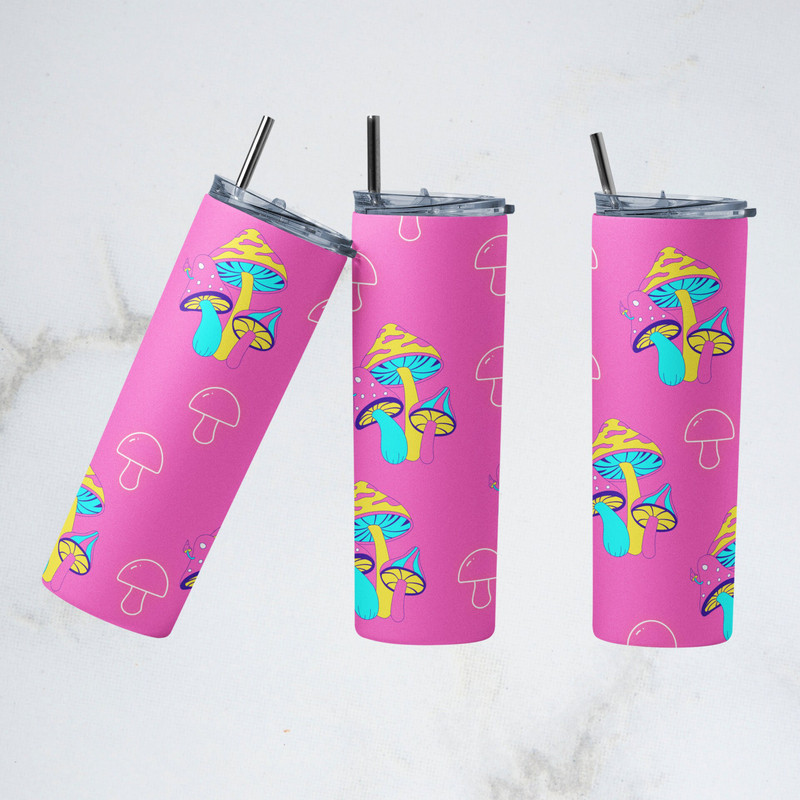 Neon Mushrooms Tumbler, Psychedelic Mushrooms Tumbler, Mushrooms Skinny Tumbler, Mushrooms Unleashed Tumbler.png