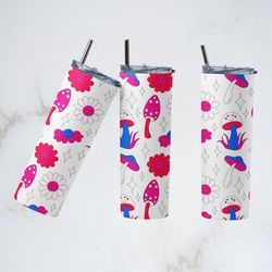 neon mushrooms tumbler, psychedelic mushrooms tumbler, mushrooms skinny tumbler, mushrooms wonderland tumbler