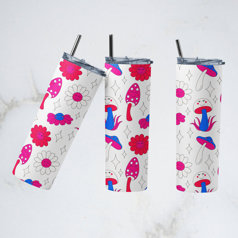Neon Mushrooms Tumbler, Psychedelic Mushrooms Tumbler, Mushrooms Skinny Tumbler, Mushrooms Wonderland Tumbler.png