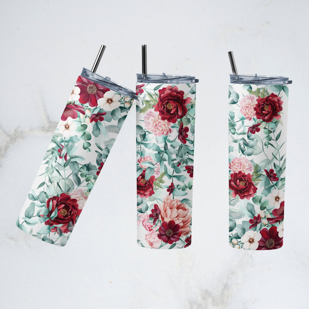 Watercolor Floral Sublimation Designs For Tumbler Downloads Watercolor flower Skinny Tumbler Templates 20oz Design PNG Commercial Use-5.jpg.png