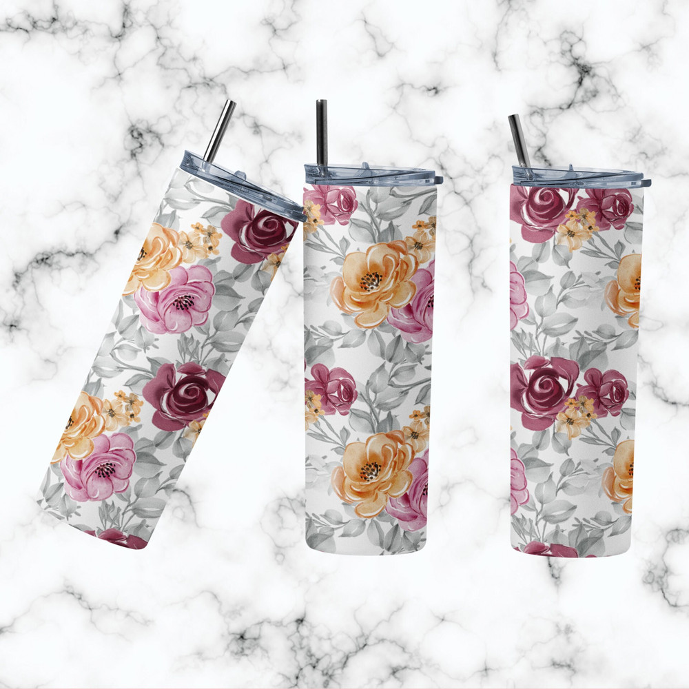 Watercolor Floral Sublimation Designs For Tumbler Downloads Watercolor flower Skinny Tumbler Templates 20oz Design PNG Commercial Use-16.jpg.png