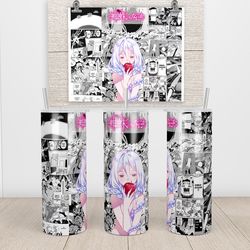 anime tumbler,anime skinny tumbler,english manga tumbler,anime and symbolic flowers tumbler