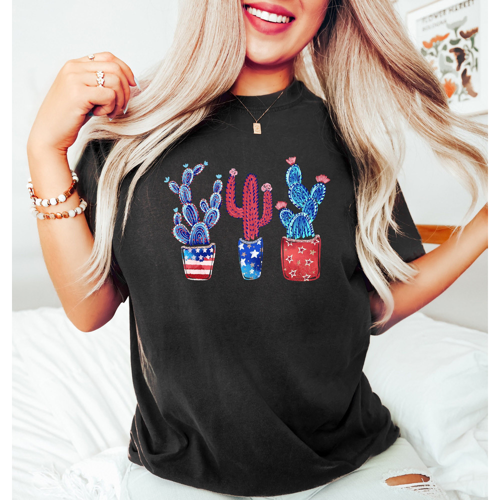 4th of July Cactus Shirt, 4th of July Plant, Happy 4th of July, 4th of July Gift, Independence Day, Howdy 4th of July, Western Patriotic Tee - 1.jpg