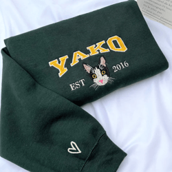 YAKO Personalized Cat Sweatshirt for Humans Using Photo Portrait, Custom Embroidered Sweatshirt with Cat Name