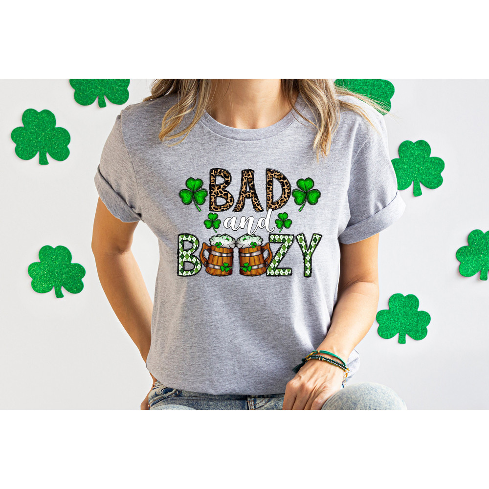 Bad And Boozy Patricks Day Shirts,St Patrick Day Irish Drinking Shirt,Four Leaf Clover And Beer Shirt,Irish Alcohol Tee,Gift For St Patricks - 3.jpg