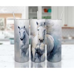 white horses 20 oz skinny tumbler sublimation design, straight and tapered tumbler wrap, instant digital download png