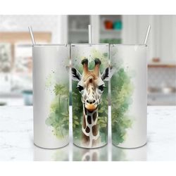 watercolor parsley giraffe 20 oz skinny tumbler sublimation design, straight and tapered tumbler wrap