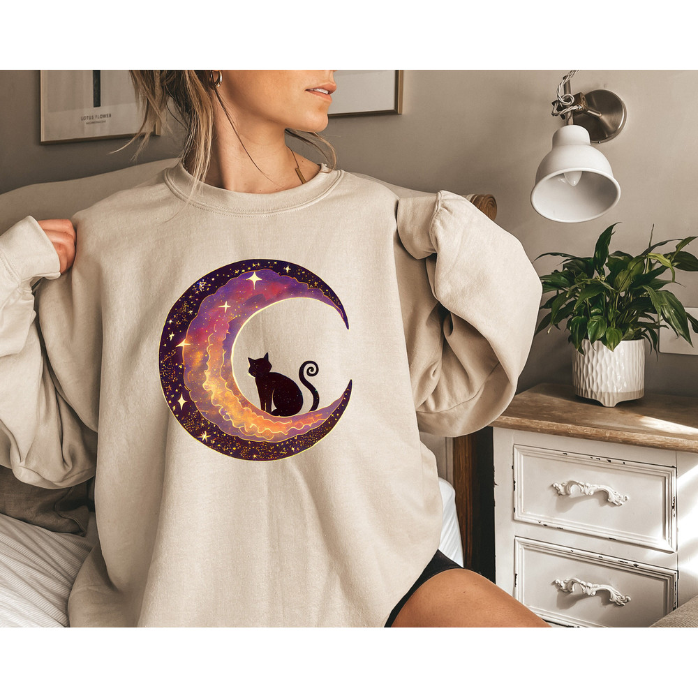 Celestial Cat Sweatshirt,Celestial Cat Shirt,Moon Phases Astrology Shirt,Cat In The Moon Sweatshirt,Unisex Spritual Moon Tshirt,Gift For Her - 1.jpg