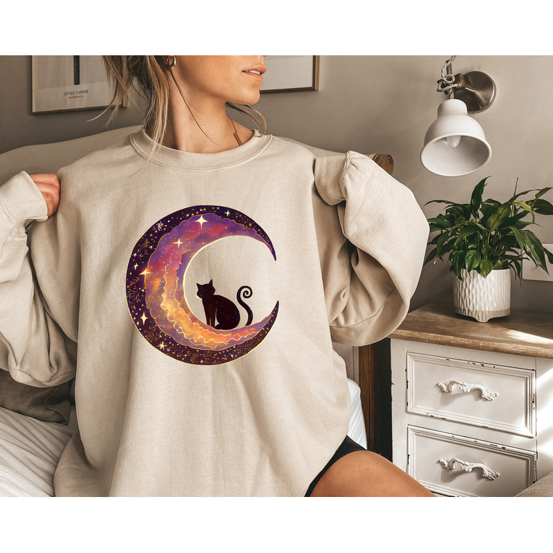 Celestial Cat Sweatshirt,Celestial Cat Shirt,Moon Phases Astrology Shirt,Cat In The Moon Sweatshirt,Unisex Spritual Moon Tshirt,Gift For Her - 1.jpg