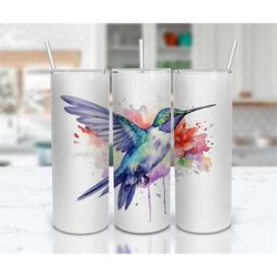 flowers hummingbird 20 oz skinny tumbler sublimation design, straight and tapered tumbler wrap, instant digital download