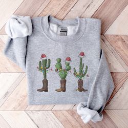 christmas sweatshirt,santa hat cactus christmas,howdy christmas shirt,funny christmas