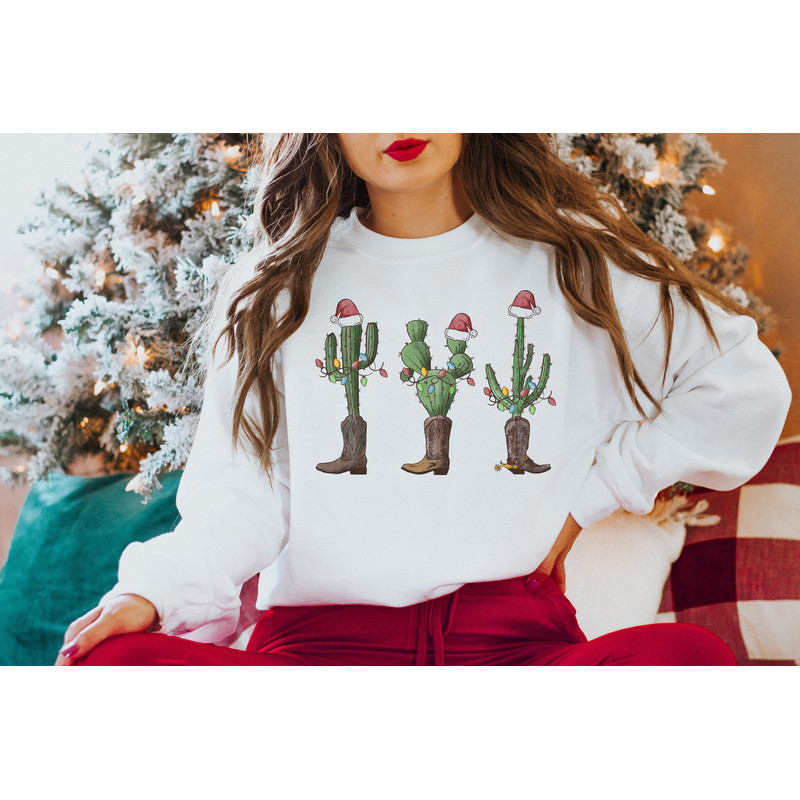 Christmas Sweatshirt,Santa Hat Cactus Christmas,Howdy Christmas Shirt,Funny Christmas Shirt,2022 Happy New Year,Christmas Gift,Christmas Tee - 2.jpg