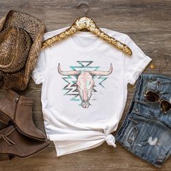 cow skull shirt,western aztec bull skull shirt,boho cow skull tee,vintage western gif