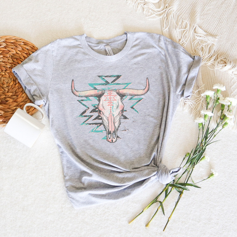Cow Skull Shirt,Western Aztec Bull Skull Shirt,Boho Cow Skull Tee,Vintage Western Gift,Cowgirl Shirt,Southern Tee,Rodeo Tshirt,Country Shirt - 2.jpg