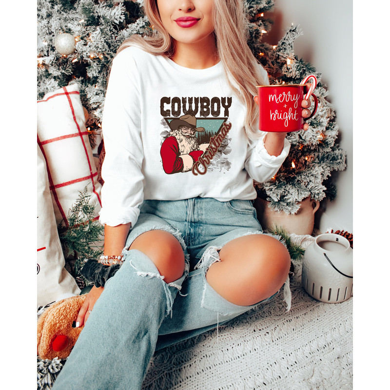 Cowboy Christmas Sweater,Howdy Santa Shirt,Country Christmas Sweatshirt,Merry And Bright Tee,Christmas Gift,Family Matching Christmas Shirt - 2.jpg