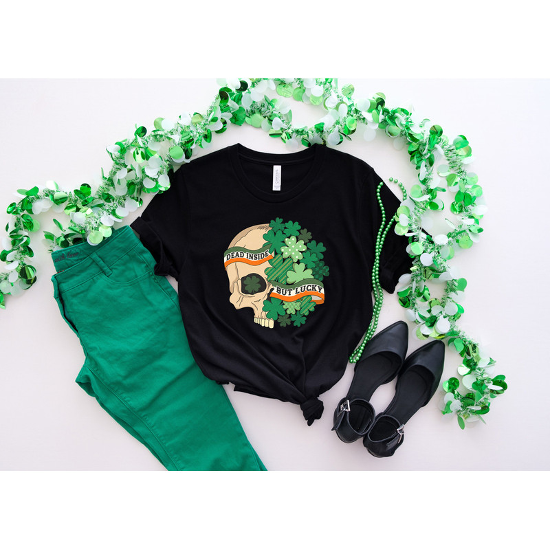 Dead Inside But Lucky,Lucky Skeleton Shirt,St Patricks Day Crewneck,Skull Sweatshirt,Womens St Patricks Shirt,Lets Begin Shenaningans Tshirt - 2.jpg