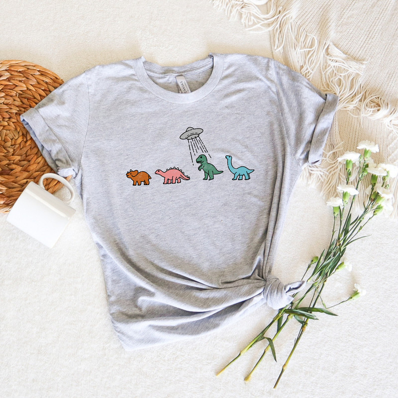 Dinosaur Alien Abduction Shirt, Cute Dinosaur Sweater, Funny Dino, Abduction, UFO, Alien, Funny Dino, Stegosaurus, Triceratops, Brontosaurus - 3.jpg