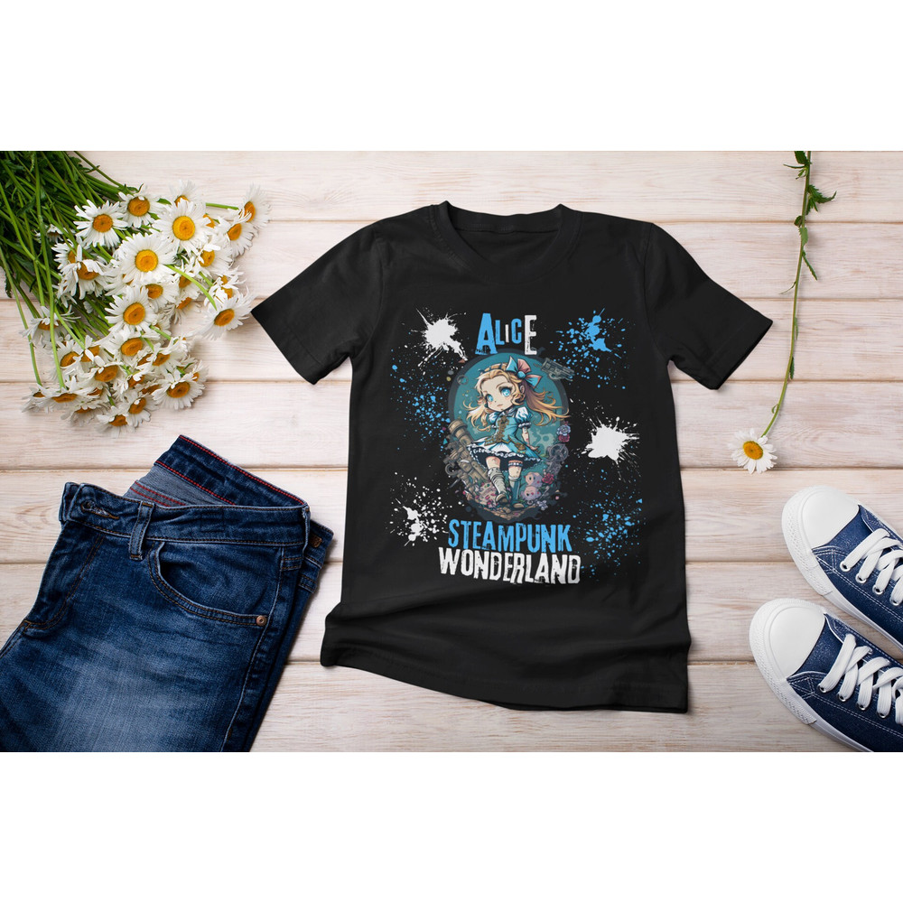Alice Steampunk Wonderland Shirt, Alice Shirt, Steampunk T Shirt, Anime Style Shirt, Digital Art Shirt, Wonderland Shirt, Crazy Shirt - 1.jpg