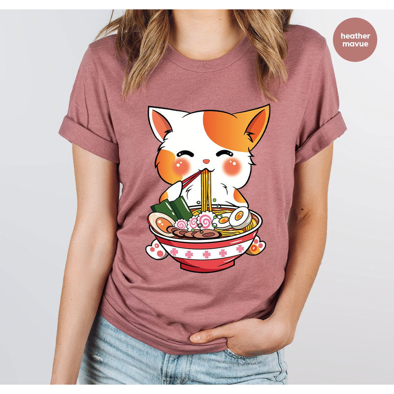 Cat Ramen T-Shirt, Kawaii Anime Shirt, Japanese Shirt, Korean Noodle Shirt, Cute Asian Food Tee, Ramen Kitten Graphic Tees, Gifts for Friend - 1.jpg