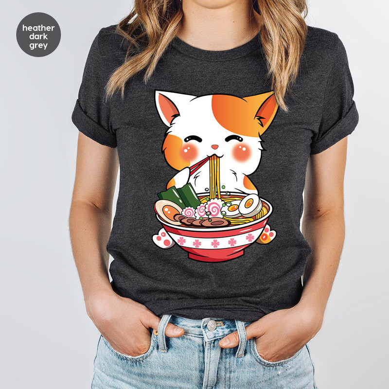 Cat Ramen T-Shirt, Kawaii Anime Shirt, Japanese Shirt, Korean Noodle Shirt, Cute Asian Food Tee, Ramen Kitten Graphic Tees, Gifts for Friend - 2.jpg