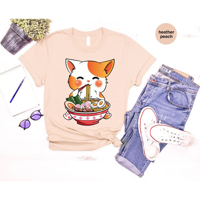 Cat Ramen T-Shirt, Kawaii Anime Shirt, Japanese Shirt, Korean Noodle Shirt, Cute Asian Food Tee, Ramen Kitten Graphic Tees, Gifts for Friend - 5.jpg