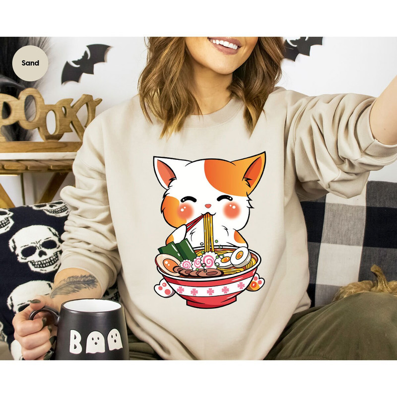 Cat Ramen T-Shirt, Kawaii Anime Shirt, Japanese Shirt, Korean Noodle Shirt, Cute Asian Food Tee, Ramen Kitten Graphic Tees, Gifts for Friend - 6.jpg