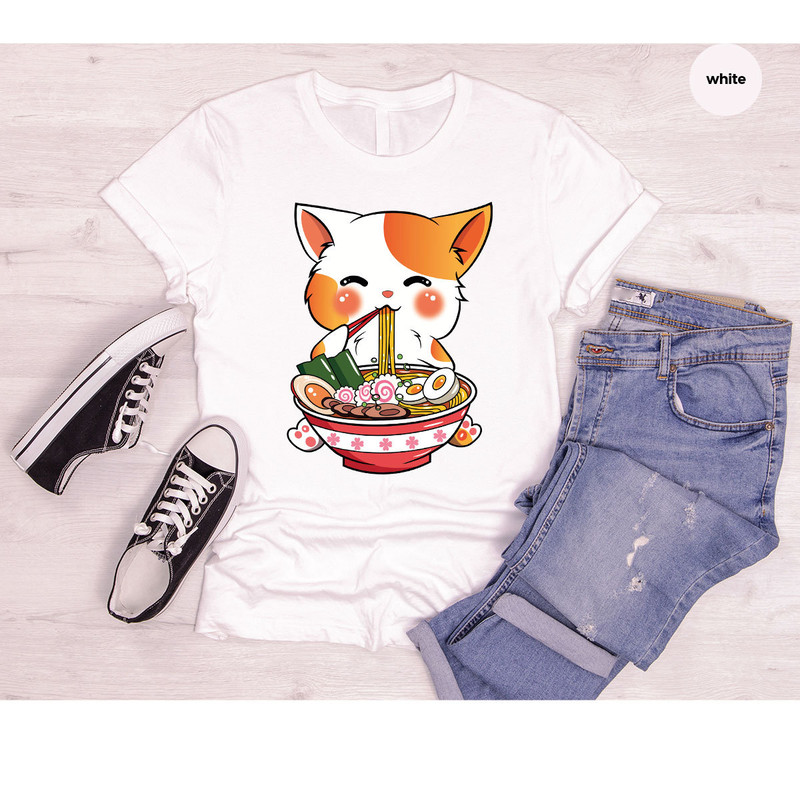 Cat Ramen T-Shirt, Kawaii Anime Shirt, Japanese Shirt, Korean Noodle Shirt, Cute Asian Food Tee, Ramen Kitten Graphic Tees, Gifts for Friend - 7.jpg