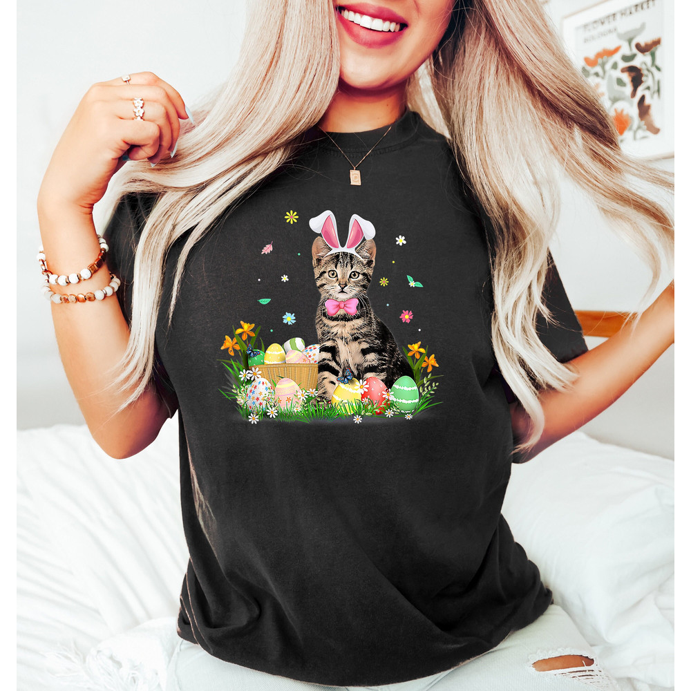 Easter Cat Tshirt, Bunny Ears Cat Tee, Cat Sweatshirt, Bunny Lover Gifts, Toddler Easter Tshirt, Unisex Easter Outfit, Cute Easter Crewneck - 1.jpg