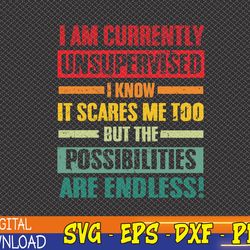 mens i am currently unsupervised but possibilities are endless svg, eps, png, dxf, digital download