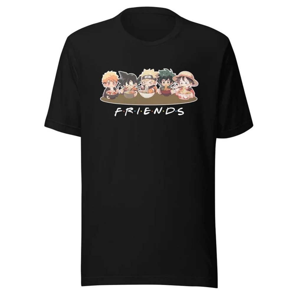 Friends Kawaii Ramen T-Shirt (featuring Ichigo, Goku, Naruto, Midoriya, Luffy), Anime Vintage 90s T-shirt, Anime Graphic Tee, Gifts For Fan - 1.jpg