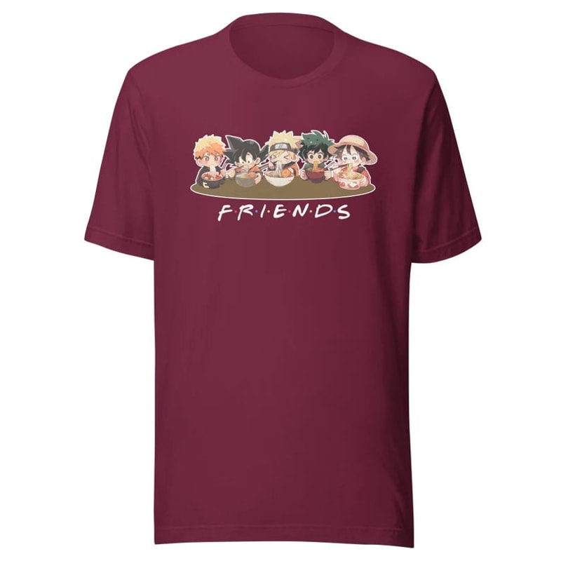 Friends Kawaii Ramen T-Shirt (featuring Ichigo, Goku, Naruto, Midoriya, Luffy), Anime Vintage 90s T-shirt, Anime Graphic Tee, Gifts For Fan - 6.jpg