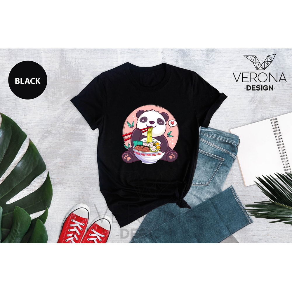 Panda Ramen Shirt, Ramen Shirt, Panda Shirt, Anime Panda Shirt, Panda Lover Shirt, Panda With Ramen, Food Clothing, Anime Ramen Shirt - 3.jpg