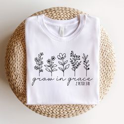 grow in grace shirt, wildflowers shirt, bible verse shirt, boho graphic tee, retro vintag