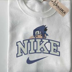 inspired anime embroidered sweatshirt, nike x sasuke naruto embroidered sweatshirt, brand anime embroidered hoodie