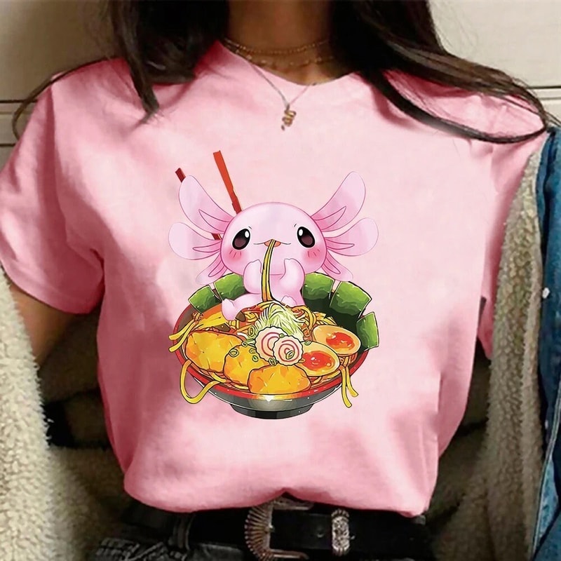 Sushi lovers Axolotl T shirt Axolotl eat ramen Tshirt Relax style shirt Anime look Adults shirts Couple gift Axolotl tees - 3.jpg