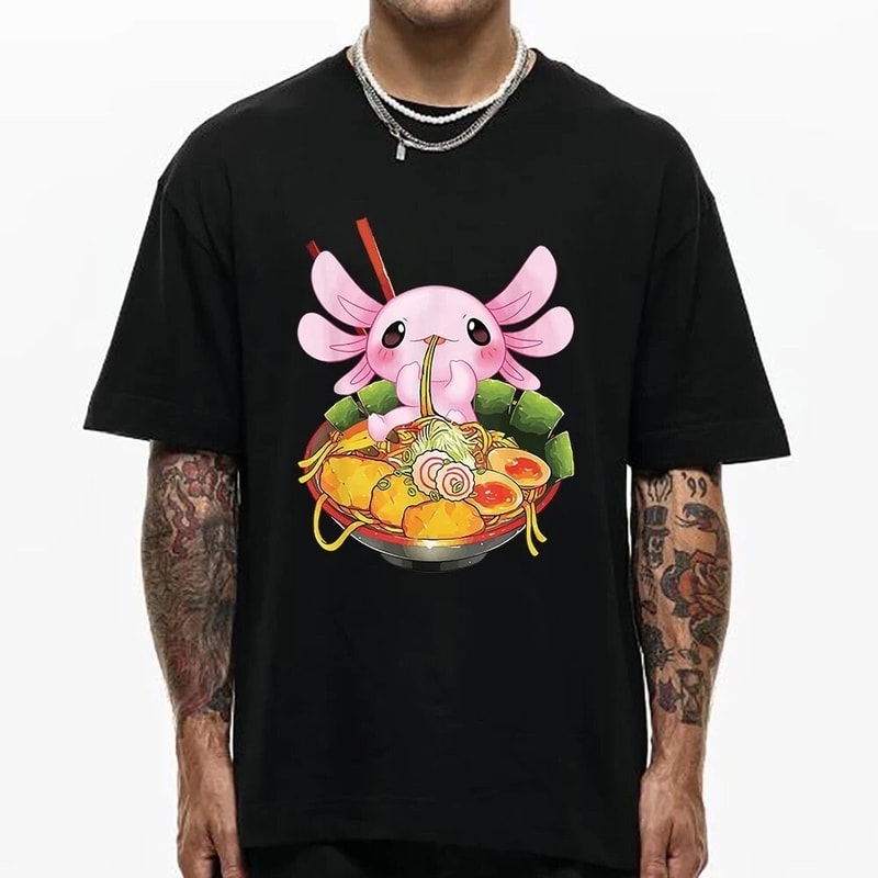 Sushi lovers Axolotl T shirt Axolotl eat ramen Tshirt Relax style shirt Anime look Adults shirts Couple gift Axolotl tees - 4.jpg