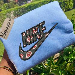 anime embroidered sweatshirt, akatsuki x nike embroidered sweatshirt, anime embroidered crewneck, custom anime embroider