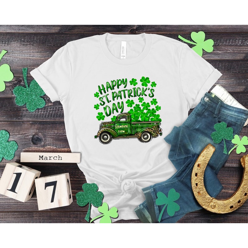 Happy St Patricks Day Shirt,St Patrick Lucky Truck Shirt,Retro Vintage St Patricks Tshirt,Watercolor Clover Shirt,Womens St Paddys Day Shirt - 2.jpg