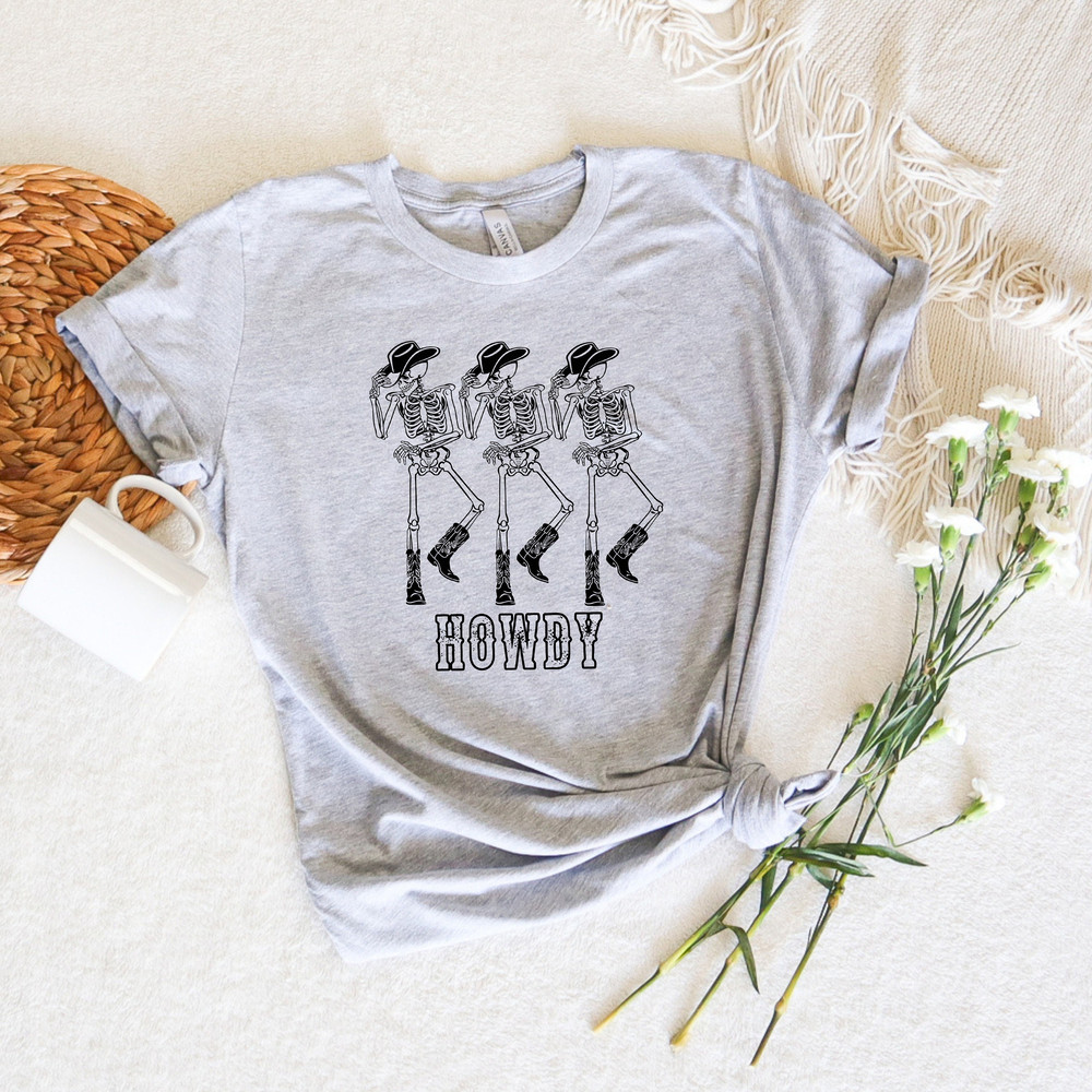 Howdy Cowboy Tee,Skeleton Cowboy Tee,Dancing Skeleton Tee,Rodeo Shirt,Vintage Inspired Cotton Tshirts, Unisex Tee,Country Music Tshirt,Rodeo - 3.jpg