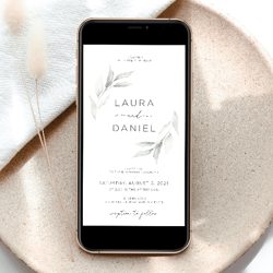 greenery wedding evite, wedding digital invitation, greenery digital template, wedding invite mobile phone, text message