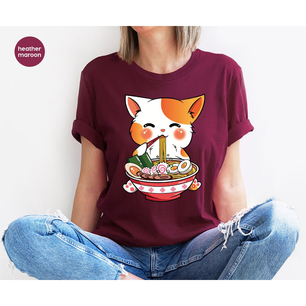 Cat Ramen T-Shirt, Kawaii Anime Shirt, Japanese Shirt, Korean Noodle Shirt, Cute Asian Food Tee, Ramen Kitten Graphic Tees, Gifts for Friend - 4.jpg